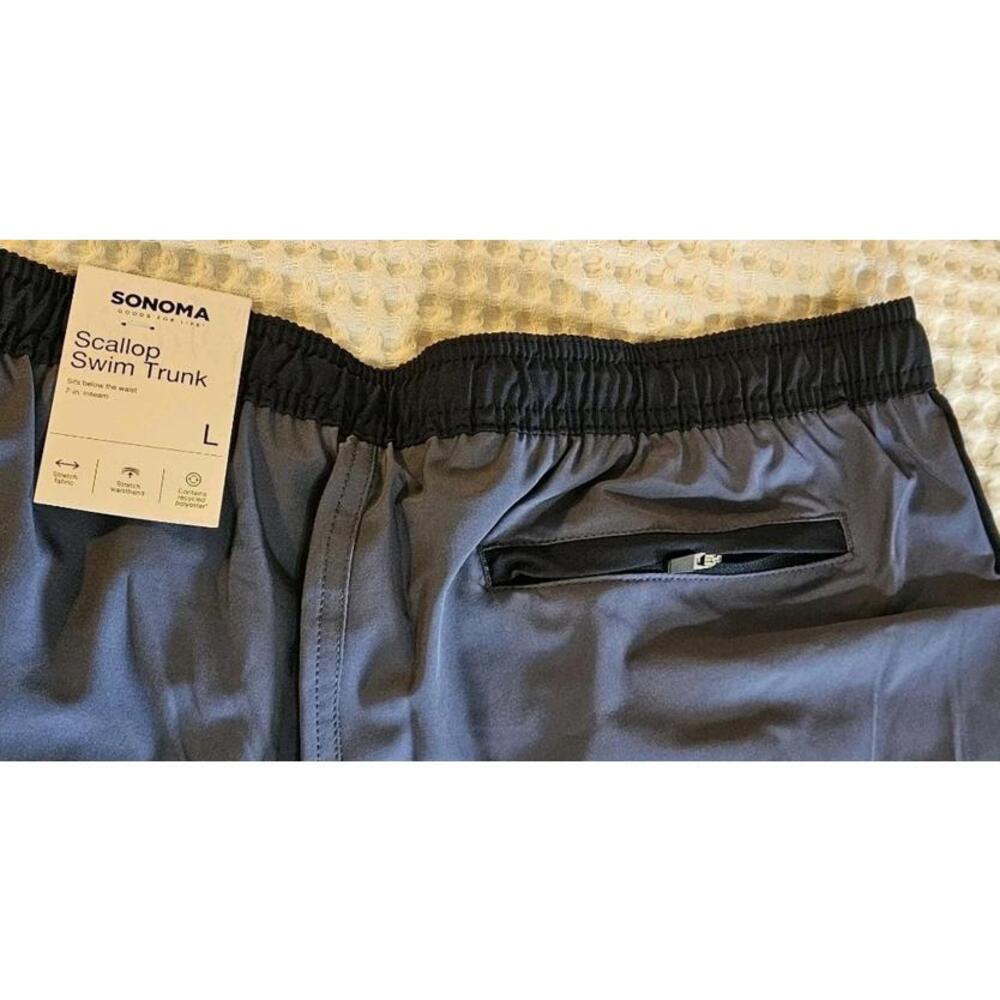 Men's Sonoma Scallop Large 7" Mesh Lined Swim Short Below The Waist Blue Indigo - Picture 10 of 10